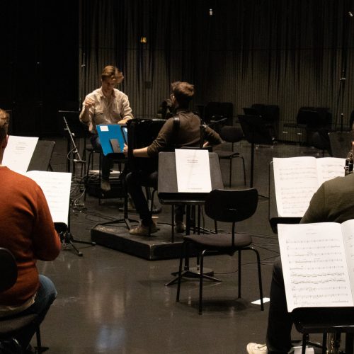 Recording Finnur Karlsson's concerto.                   Photo: Melkorka Líney Hafsteinsdóttir