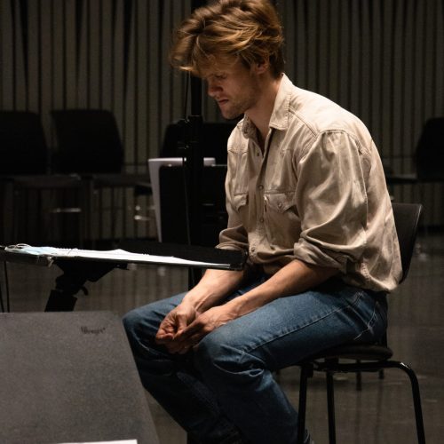 Recording Finnur Karlsson's concerto.                   Photo: Melkorka Líney Hafsteinsdóttir