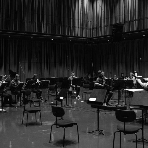 Recording Finnur Karlsson's concerto.                   Photo: Melkorka Líney Hafsteinsdóttir