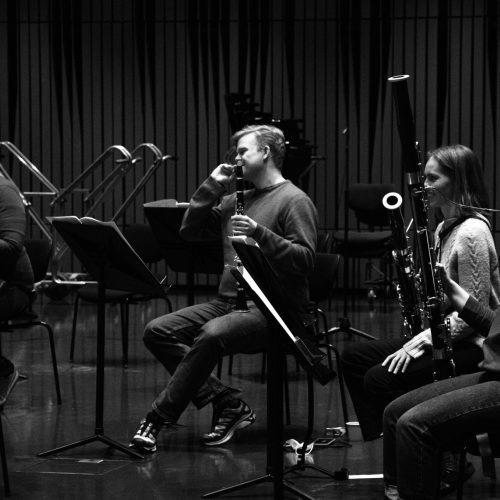 Recording Finnur Karlsson's concerto.                   Photo: Melkorka Líney Hafsteinsdóttir