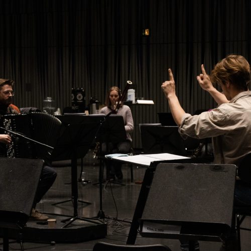 Recording Finnur Karlsson's concerto.                   Photo: Melkorka Líney Hafsteinsdóttir