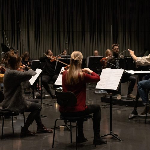 Recording Finnur Karlsson's concerto.                   Photo: Melkorka Líney Hafsteinsdóttir