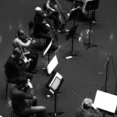 Recording Finnur Karlsson's concerto.                   Photo: Melkorka Líney Hafsteinsdóttir