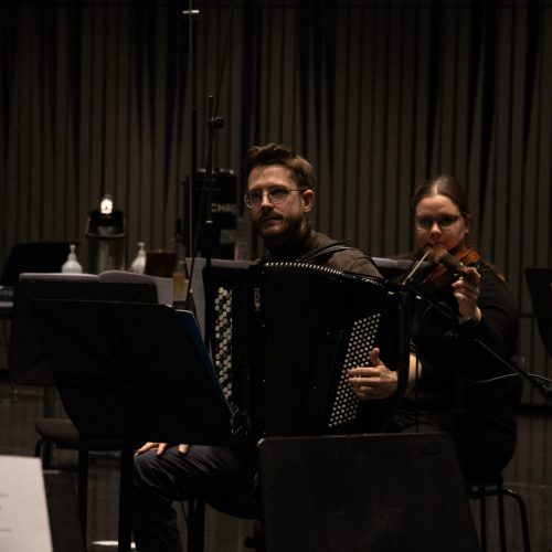 Recording Finnur Karlsson's concerto.                   Photo: Melkorka Líney Hafsteinsdóttir