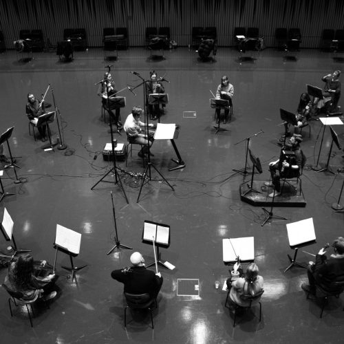Recording Finnur Karlsson's concerto.                   Photo: Melkorka Líney Hafsteinsdóttir