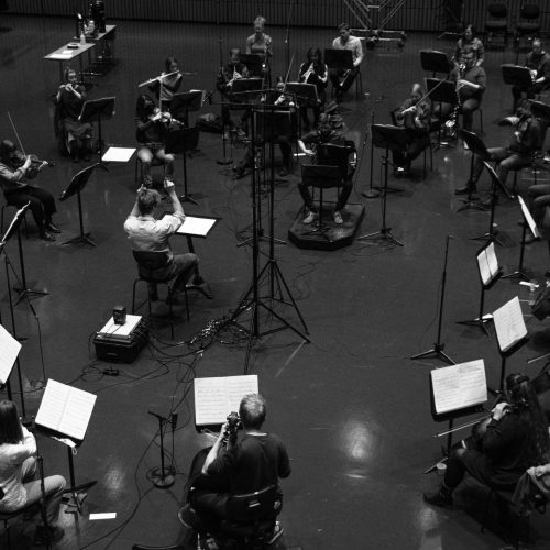 Recording Finnur Karlsson's concerto.                   Photo: Melkorka Líney Hafsteinsdóttir