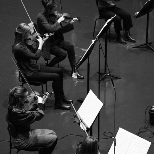 Recording Finnur Karlsson's concerto.                   Photo: Melkorka Líney Hafsteinsdóttir