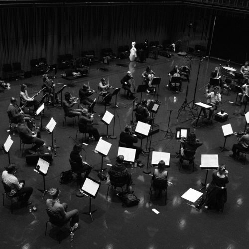 Recording Finnur Karlsson's concerto.                   Photo: Melkorka Líney Hafsteinsdóttir