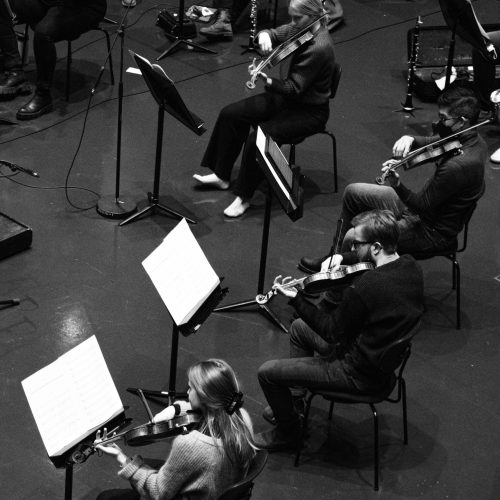 Recording Finnur Karlsson's concerto.                   Photo: Melkorka Líney Hafsteinsdóttir