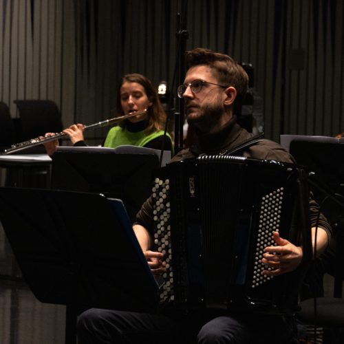 Recording Finnur Karlsson's concerto.                   Photo: Melkorka Líney Hafsteinsdóttir