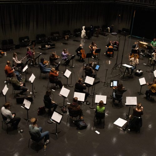 Recording Finnur Karlsson's concerto.                   Photo: Melkorka Líney Hafsteinsdóttir