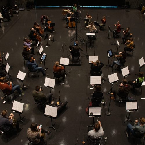 Recording Finnur Karlsson's concerto.                   Photo: Melkorka Líney Hafsteinsdóttir